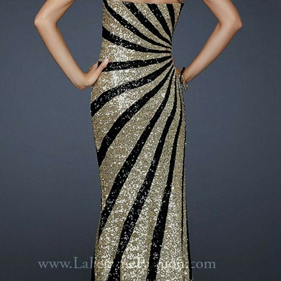 La Femme Sequined Prom Dress Black&Gold Worn Once! - Picture 4 of 4